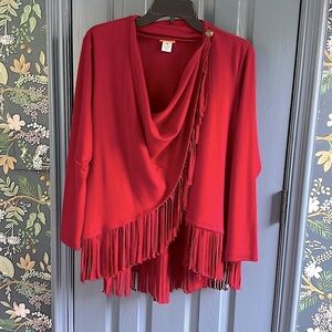 NWOT Ruby Rd PM Red Fringe Long Sleeve Top